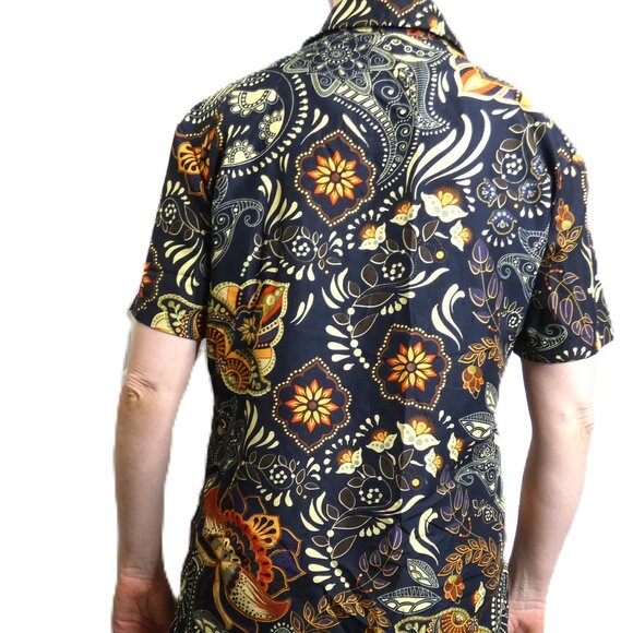 Vintage Men Brown Shirt Size S Abstract Floral 80s 90s Vacation Summer Short Slv - Picture 2 of 7